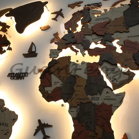 Newly upgraded world lighting luminous map solid wood three-dimensional wall decoration wall creative living room background