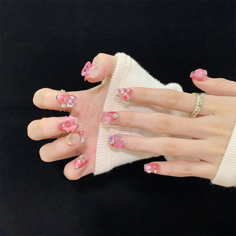 Ice Pink Strawberry False Nails Handmade Glitter Rhinestone Bowknot Heart Decor Press On Nail Short Round Square Fake Nails
Ice Pink Strawberry False Nails Handmade Glitter Rhinestone Bowknot Heart Decor Press On Nail Short Round Square Fake Nails