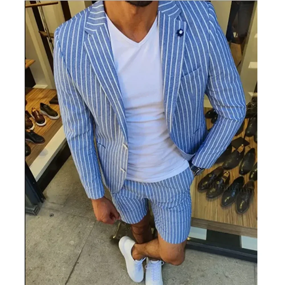 Summer Blue Pinstripe Suits For Men Single Breasted Notch Lapel Two-pieces (Jacket+Pants) Striped Set Smart Causal Full Set
Summer Blue Pinstripe Suits For Men Single Breasted Notch Lapel Two-pieces (Jacket+Pants) Striped Set Smart Causal Full Set