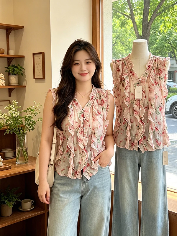 Summer Large Size Floral Lace Trim Sleeveless Shirt Women's Loose Versatile Elegant Top French Style V-neck Regular Length
Summer Large Size Floral Lace Trim Sleeveless Shirt Women's Loose Versatile Elegant Top French Style V-neck Regular Length