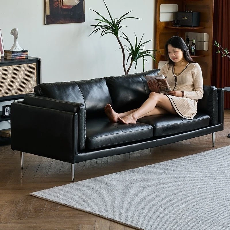 Retro black leather art sofa living room small apartment simple oil wax leather straight row double triple
Retro black leather art sofa living room small apartment simple oil wax leather straight row double triple