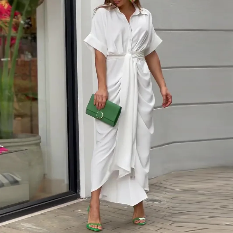 Fashion new lapel mid-length short-sleeved single-breasted high-waisted shirt dress simple and versatile temperament elegant hol
Fashion new lapel mid-length short-sleeved single-breasted high-waisted shirt dress simple and versatile temperament elegant hol