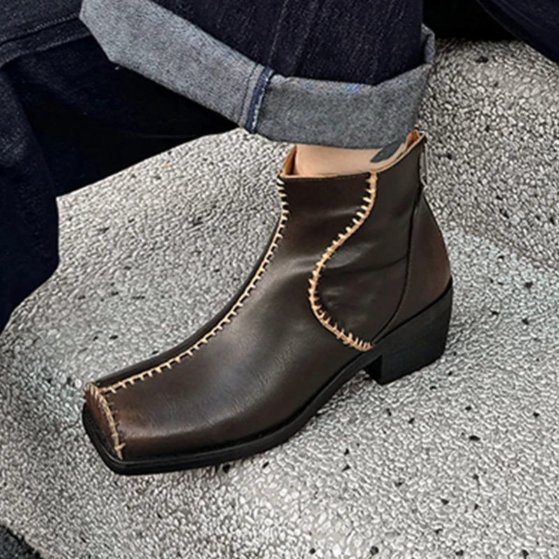 Women's Square Toes Retro Genuine Leather Short Boots Thick Soled Zipper British Style Ankle Botas Autumn Dress Versatile Boots
Women's Square Toes Retro Genuine Leather Short Boots Thick Soled Zipper British Style Ankle Botas Autumn Dress Versatile Boots