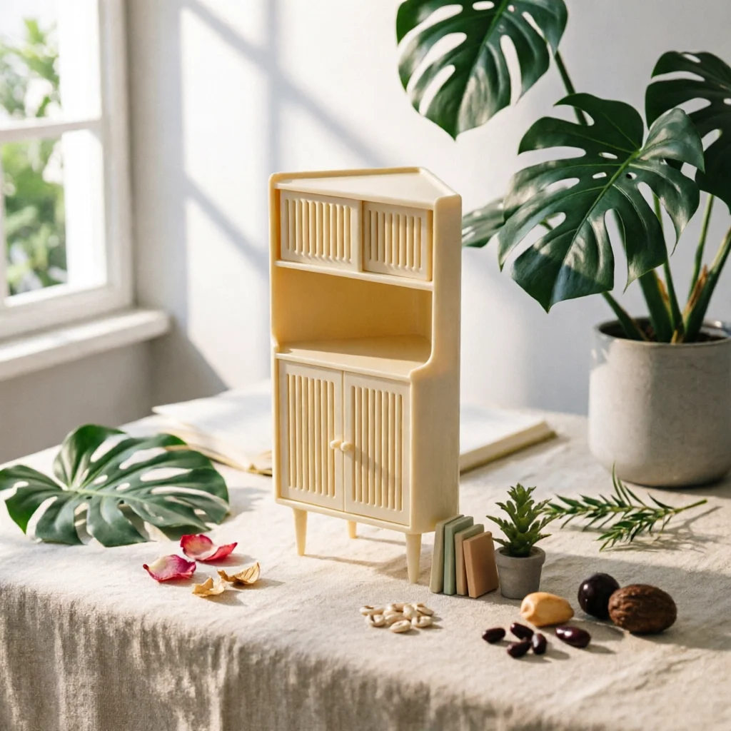 Miniature Corner Cabinet Slatted Panels Corner Storage Cabinet Model Tapered Legs Beige
Miniature Corner Cabinet Slatted Panels Corner Storage Cabinet Model Tapered Legs Beige