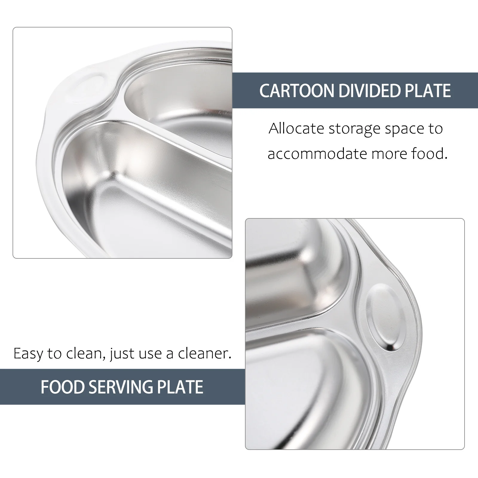 Stainless Steel Divided Plate Cartoon Design High Temperature Resistant Food Compartment Tray for School Lunch 
Stainless Steel Divided Plate Cartoon Design High Temperature Resistant Food Compartment Tray for School Lunch