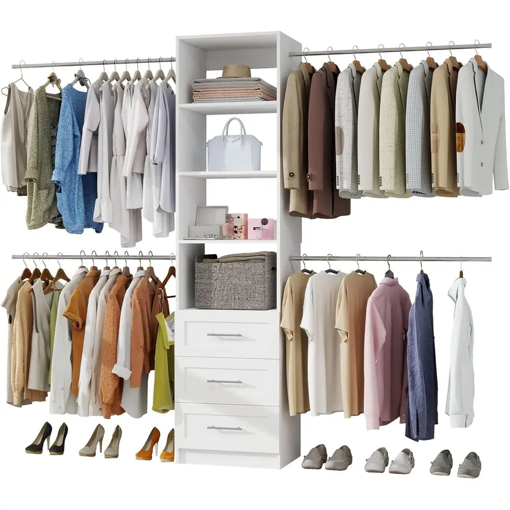 5-9 Cubic Feet Adjustable Walk-in Closet Organizer with 4 Hanging Rods and 3 Shelves
5-9 Cubic Feet Adjustable Walk-in Closet Organizer with 4 Hanging Rods and 3 Shelves