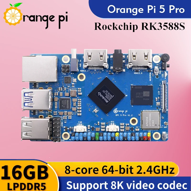 Orange Pi 5 Pro 16GB Ram Single Board RK3588S LPDDR5 Wifi5.0-BT5 M2.0 Support SSD Orange Pi 5Pro
Orange Pi 5 Pro 16GB Ram Single Board RK3588S LPDDR5 Wifi5.0-BT5 M2.0 Support SSD Orange Pi 5Pro
