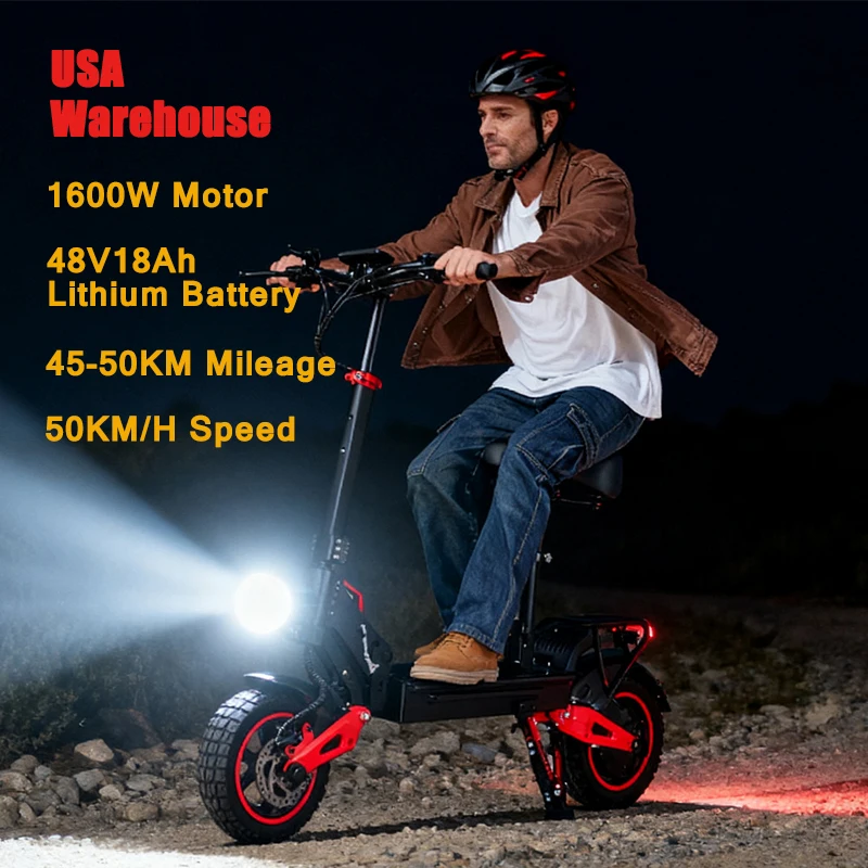 USA In Stock 1600W Powerful Rear Motors Electric Kick Scooter with Seat,11Inch Off Road pneumatic Tire E Scooter 45-50km Range
USA In Stock 1600W Powerful Rear Motors Electric Kick Scooter with Seat,11Inch Off Road pneumatic Tire E Scooter 45-50km Range