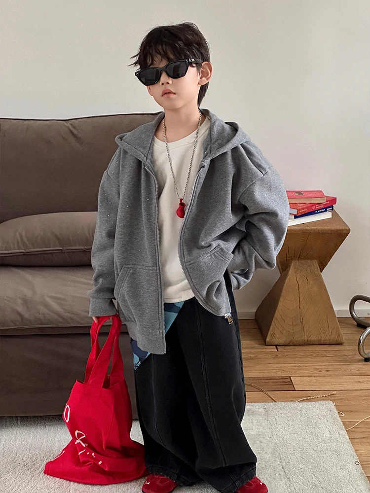 Толстовка на молнии с капюшоном Cool ey для мальчиков, модная повседневная корейская осенне-зимняя одежда, теплая хлопковая полиэтиленовая одежда...