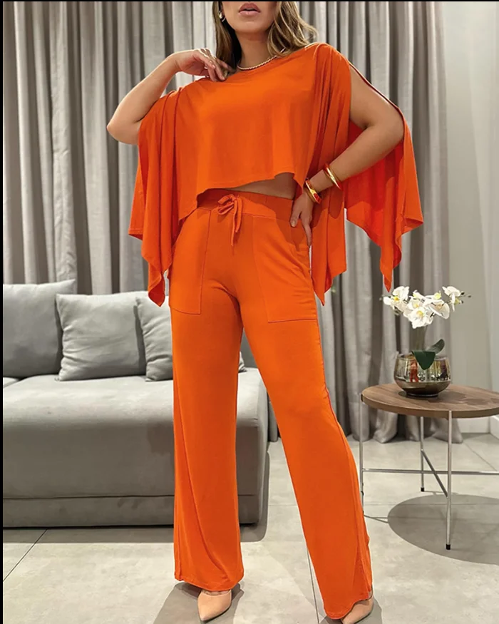 Urban 2 Piece Sets Woman Outfit Asymmetrical O-Neck Loose Top High Waisted Casual Lace Up Wide Leg Pants Set Summer Elegant Set
Urban 2 Piece Sets Woman Outfit Asymmetrical O-Neck Loose Top High Waisted Casual Lace Up Wide Leg Pants Set Summer Elegant Set