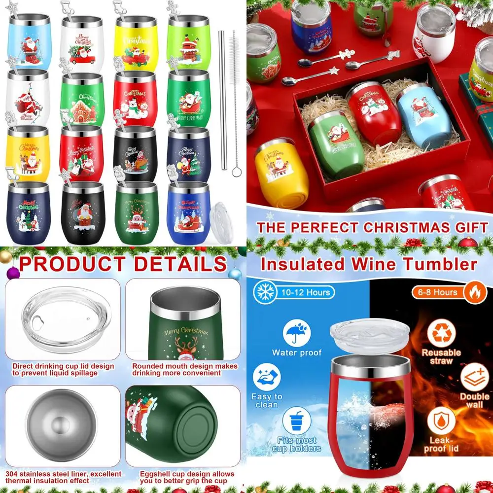 Colorful Christmas Wine Tumblers - 12 Oz Stainless Steel Tumbler with Straw, Brush, and Fun Design for Holiday Season
Colorful Christmas Wine Tumblers - 12 Oz Stainless Steel Tumbler with Straw, Brush, and Fun Design for Holiday Season