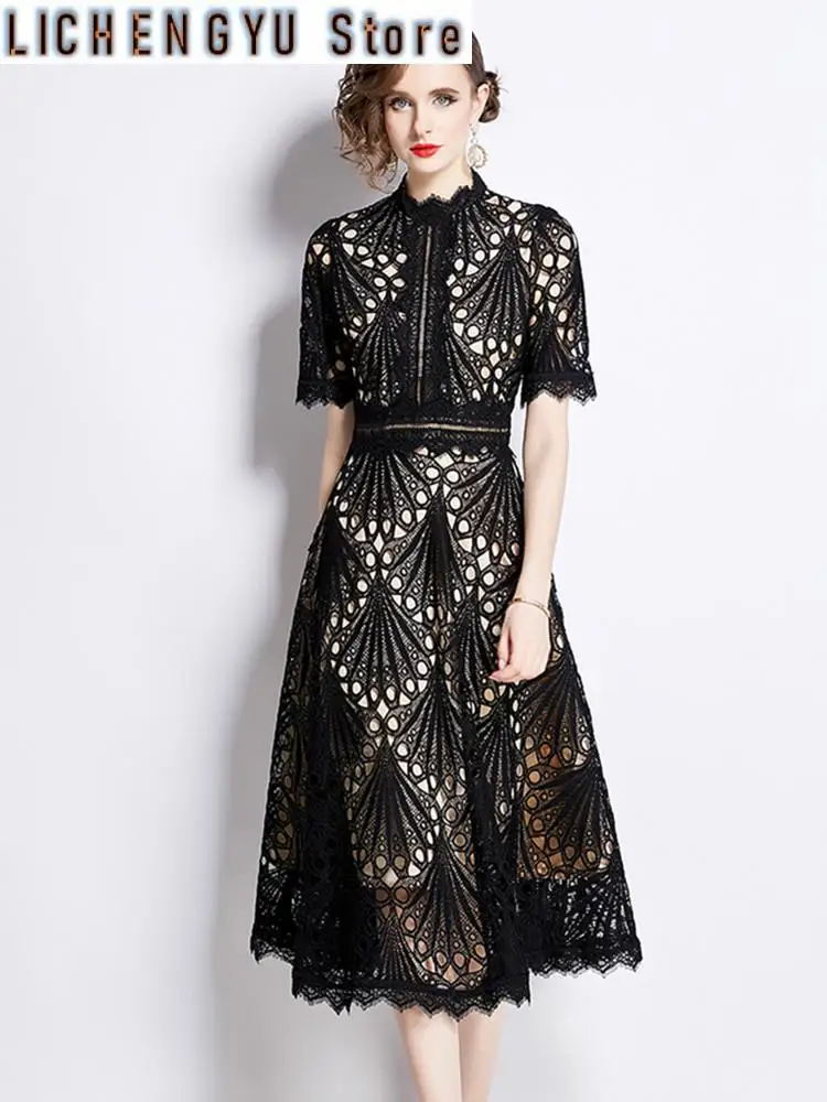 New Arrivals Stand Collar Lace Short Sleeve Summer Dress Women's Vintage Elegant Fashion Long Dresses
New Arrivals Stand Collar Lace Short Sleeve Summer Dress Women's Vintage Elegant Fashion Long Dresses