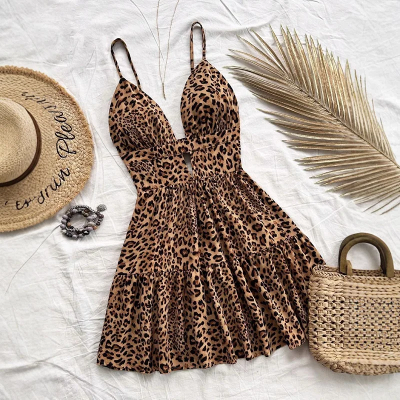 Sexy Leopard Print Mini Dress Backless Spaghetti Strap Loose Dress Summer Beach Seaside Island Vacation Pure Desire Fashion Part
Sexy Leopard Print Mini Dress Backless Spaghetti Strap Loose Dress Summer Beach Seaside Island Vacation Pure Desire Fashion Part