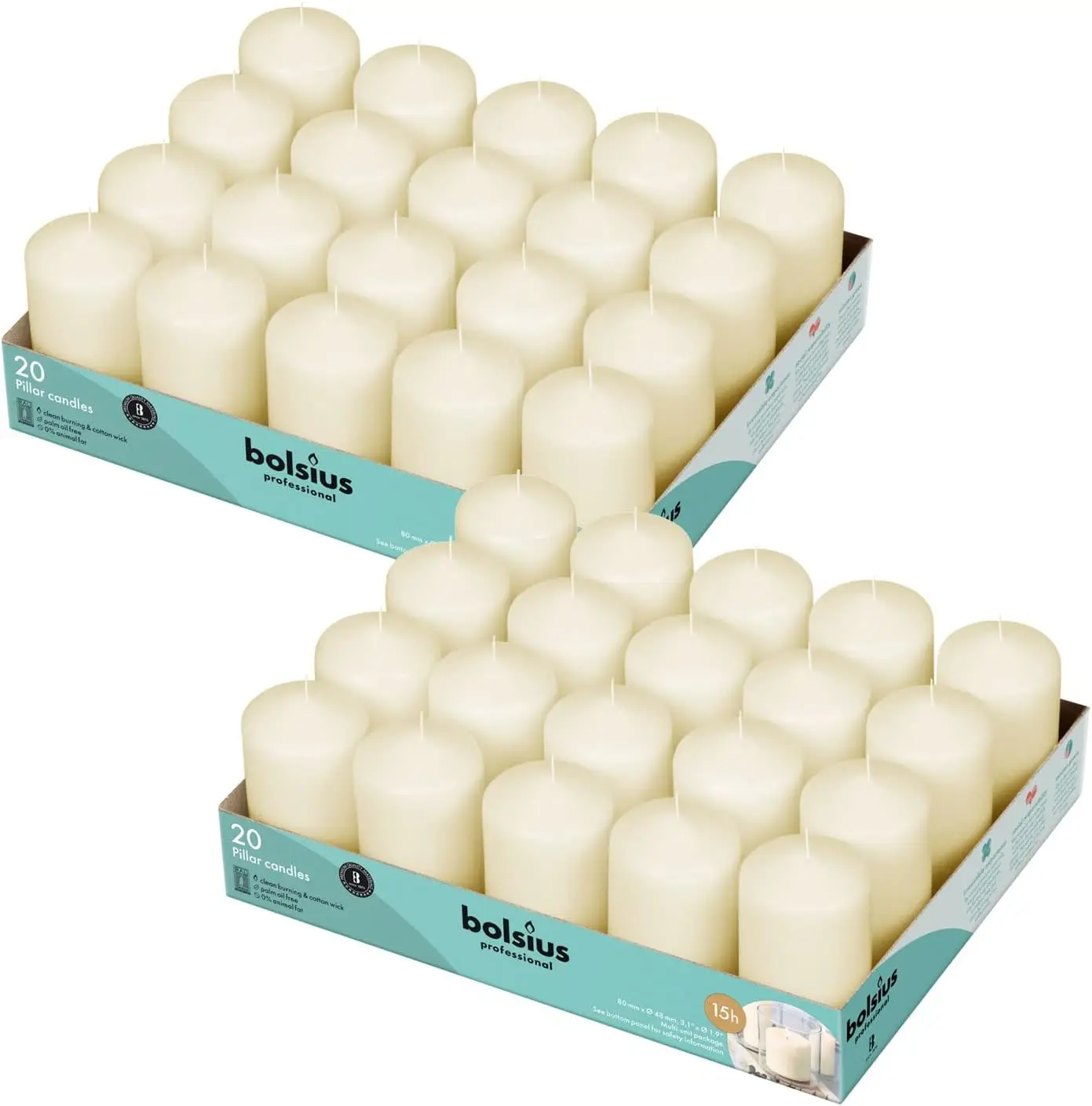Ivory Pillar Candles 2x3 Inches 40 Pack Unscented Dripless Smokeless 15+ Hours for Wedding Dinner Party
Ivory Pillar Candles 2x3 Inches 40 Pack Unscented Dripless Smokeless 15+ Hours for Wedding Dinner Party