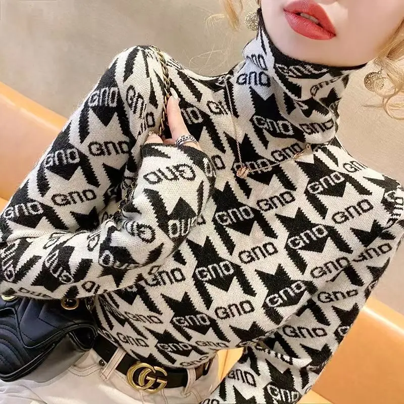 Autumn Winter New Vintage Chic Letter Knit Sweaters Women Clothing Elegant Fashion Turtleneck Slim Pullovers Office Lady Y2k Top
Autumn Winter New Vintage Chic Letter Knit Sweaters Women Clothing Elegant Fashion Turtleneck Slim Pullovers Office Lady Y2k Top
