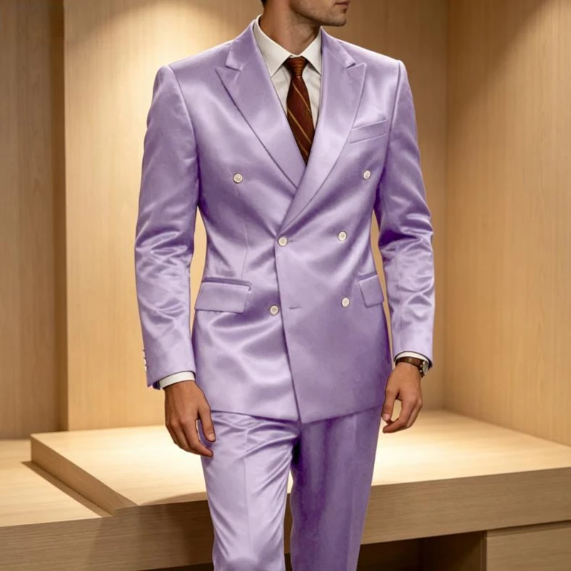 Luxury Men's Shiny Satin 2 Piece Suit Peak Lapel Double Breasted Jacket Pants Elegant Slim Fit Formal Tuxedo for Wedding Party
Luxury Men's Shiny Satin 2 Piece Suit Peak Lapel Double Breasted Jacket Pants Elegant Slim Fit Formal Tuxedo for Wedding Party