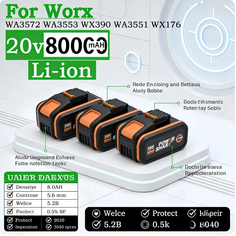 100% Original 8Ah 4Ah Battery For WORX 20V WA3014 WA3551 WG630 WG629 WX372 WX390 WX394 WX550 WX523 WX802 WX858 WX900
100% Original 8Ah 4Ah Battery For WORX 20V WA3014 WA3551 WG630 WG629 WX372 WX390 WX394 WX550 WX523 WX802 WX858 WX900