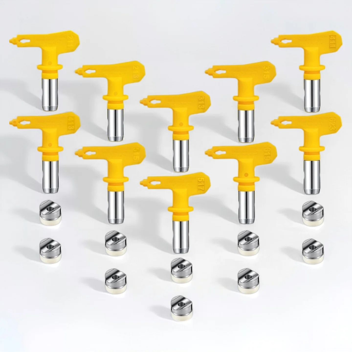 10Pcs Reversible Airless Paint Sprayer Nozzle Tips Kit with Seals for Most Sprayers
10Pcs Reversible Airless Paint Sprayer Nozzle Tips Kit with Seals for Most Sprayers