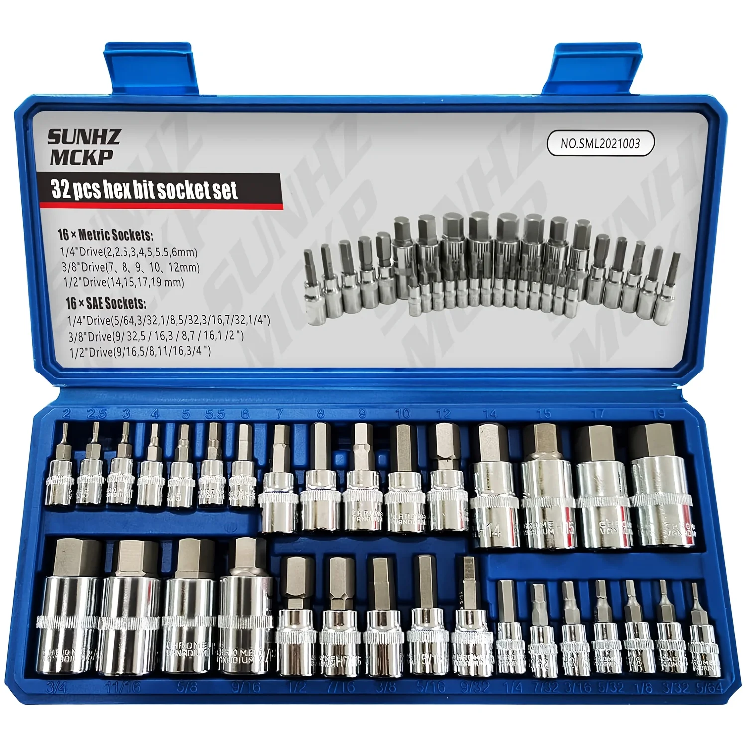 Hex Bit Socket Set 32pcs, 1/4", 3/8", & 1/2" Drives Allen Socket Set SAE And Metric Size, Master Allen Head Hex Key Socket
Hex Bit Socket Set 32pcs, 1/4", 3/8", & 1/2" Drives Allen Socket Set SAE And Metric Size, Master Allen Head Hex Key Socket