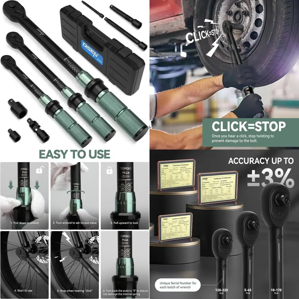 Набор динамометрических ключей 9 шт., привод 1/4, 3/8, 1/2 дюйма, 20-220 дюйм-фунтов, 5-45 тонн-фунтов, 10-170 тонн-фунтов, с 6 адаптерами, точность ±3%, 72 зубца, двойной механизм
Набор динамометрических ключей 9 шт., привод 1/4, 3/8, 1/2 дюйма, 20-220 дюйм-фунтов, 5-45 тонн-фунтов, 10-170 тонн-фунтов, с 6 адаптерами, точность ±3%, 72 зубца, двойной механизм