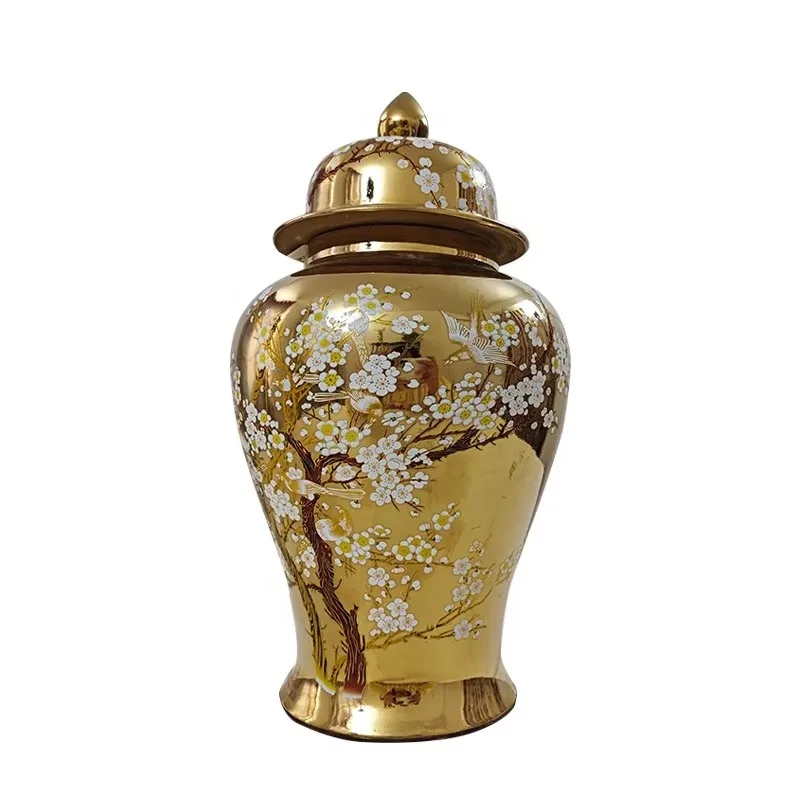 Hot-selling modern style gold-plated hand-painted ginger jar, temple jar, household storage jar decoration
Hot-selling modern style gold-plated hand-painted ginger jar, temple jar, household storage jar decoration