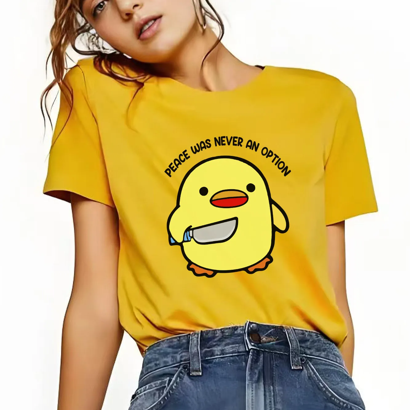 Футболка с милым утенком и мультяшным принтом, повседневная футболка с коротким рукавом, подходит для четырех сезонов, модная универсальная женская футболка
Футболка с милым утенком и мультяшным принтом, повседневная футболка с коротким рукавом, подходит для четырех сезонов, модная универсальная женская футболка