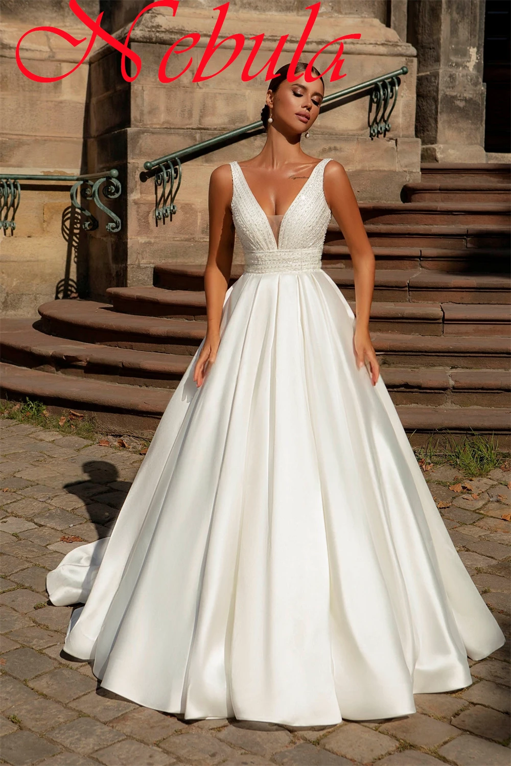 Customized Delicate pure White Satin Wedding Dress Elegant Graceful V-Neck Spaghetti Straps Lace Up Back Vestido De Novia
Customized Delicate pure White Satin Wedding Dress Elegant Graceful V-Neck Spaghetti Straps Lace Up Back Vestido De Novia