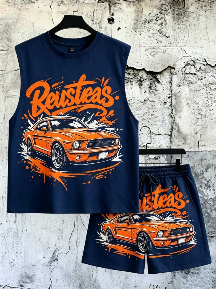 Men's Vintage Muscle Car Print Sleeveless Tank & Shorts Set, Loose Comfortable Streetwear Outfit
Men's Vintage Muscle Car Print Sleeveless Tank & Shorts Set, Loose Comfortable Streetwear Outfit