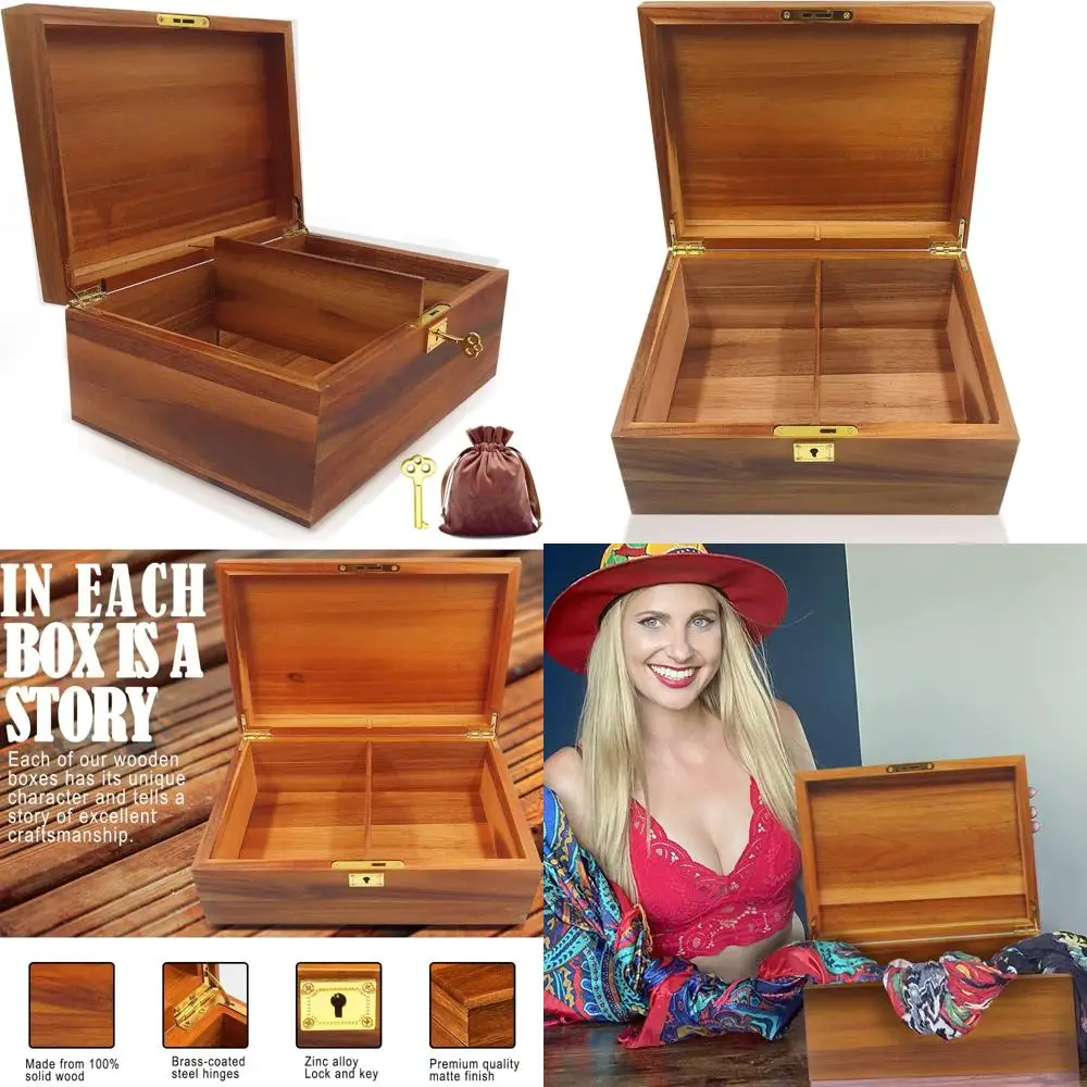 Wood Box Large Decorative Wooden Storage Box with Hinged Lid and Locking Key Premium Acacia Keepsake Chest Box Memory Gift Woode
Wood Box Large Decorative Wooden Storage Box with Hinged Lid and Locking Key Premium Acacia Keepsake Chest Box Memory Gift Woode