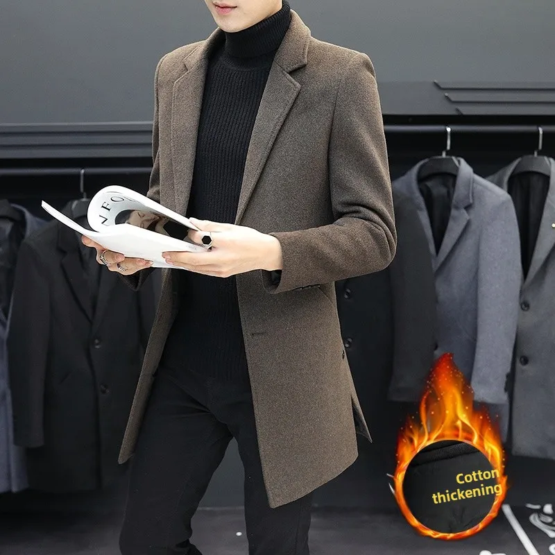 Men's Woolen Coat Mid-Length Thiened Briti Sle Windbreaker Pure Color Suit Jaet Busin Casual Faion Autumn Winter
Men's Woolen Coat Mid-Length Thiened Briti Sle Windbreaker Pure Color Suit Jaet Busin Casual Faion Autumn Winter