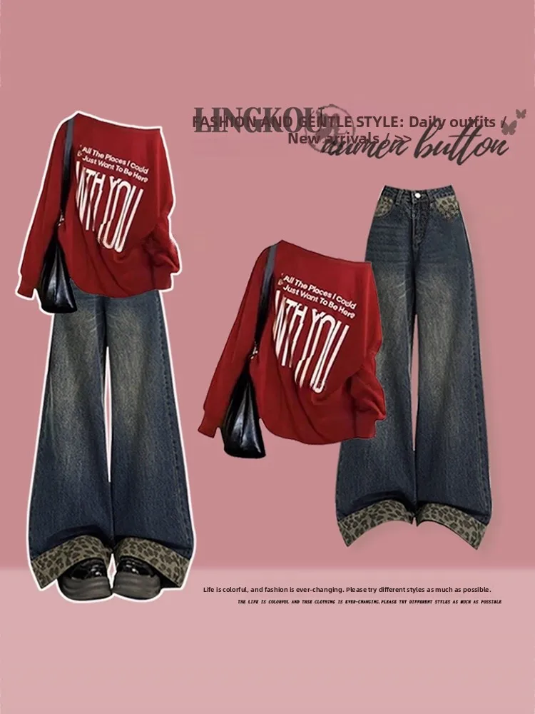 Большой размер, осенне-зимний американский комплект, женский антивозрастной красный свитшот Cisas с леопардовым принтом в стиле ретро, джинсы с двумя пилотами...
Большой размер, осенне-зимний американский комплект, женский антивозрастной красный свитшот Cisas с леопардовым принтом в стиле ретро, джинсы с двумя пилотами...