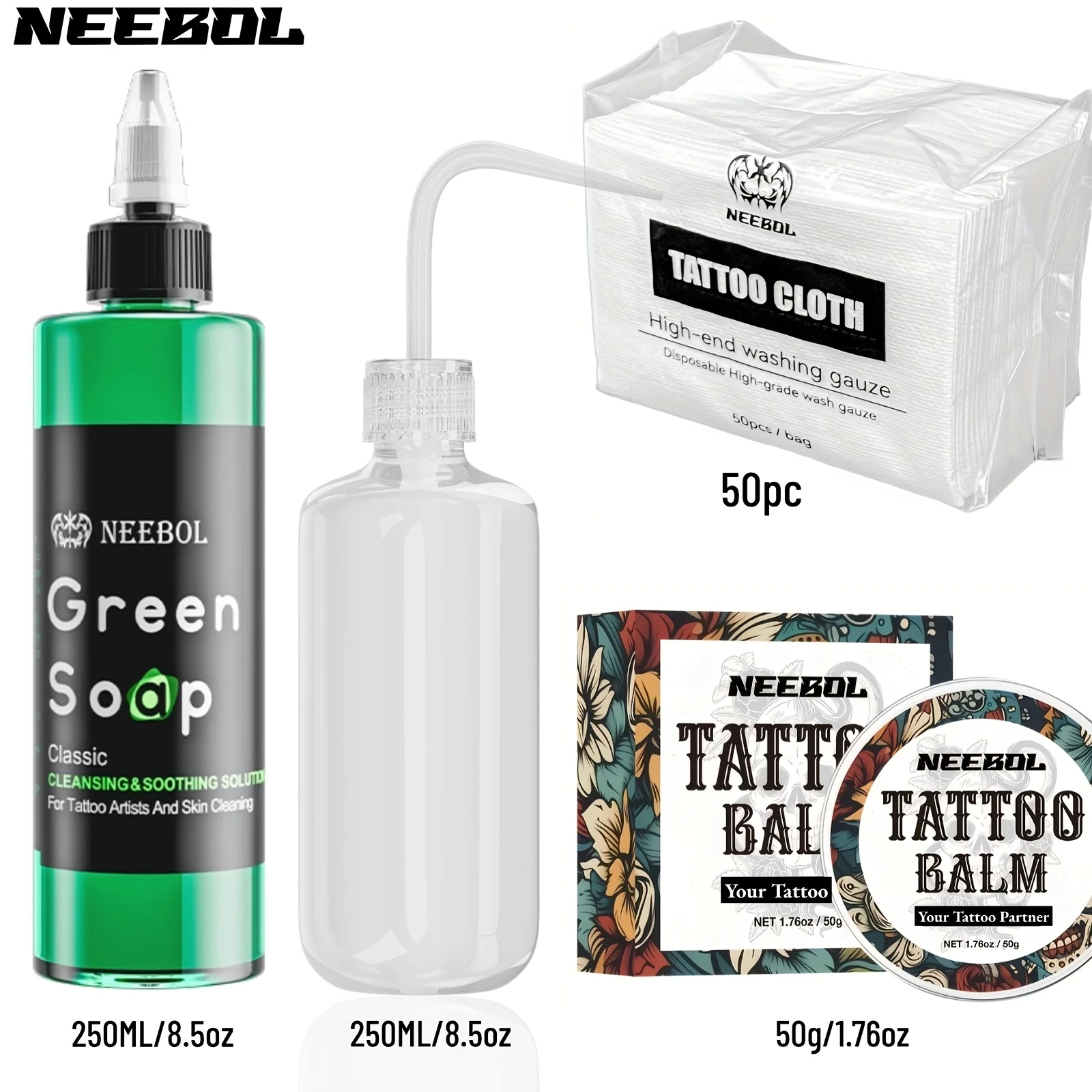 Neebol Green Soap 8.5oz Tattoo Soap with Squeeze Bottle, Tattoo Wipes Cleasing Cloth, Tattoo Balm Cream for Vibrant Color, Gift
Neebol Green Soap 8.5oz Tattoo Soap with Squeeze Bottle, Tattoo Wipes Cleasing Cloth, Tattoo Balm Cream for Vibrant Color, Gift