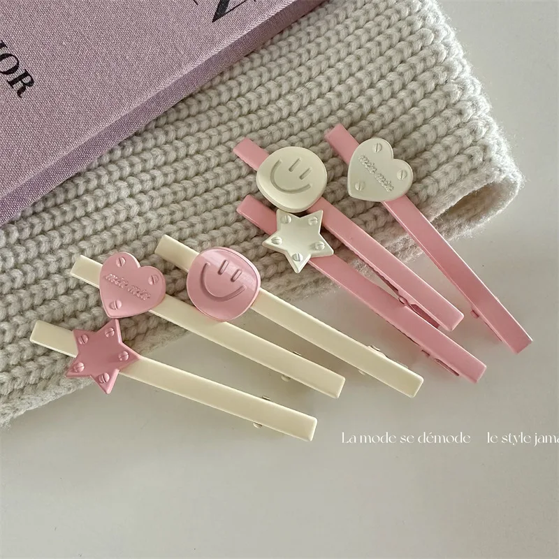 New Sweet Hair Clips Metal Heart Star Smile Face Geometric Barrettes Cream Color Hairpins Korean Ins Women Accessories Side Pins
New Sweet Hair Clips Metal Heart Star Smile Face Geometric Barrettes Cream Color Hairpins Korean Ins Women Accessories Side Pins