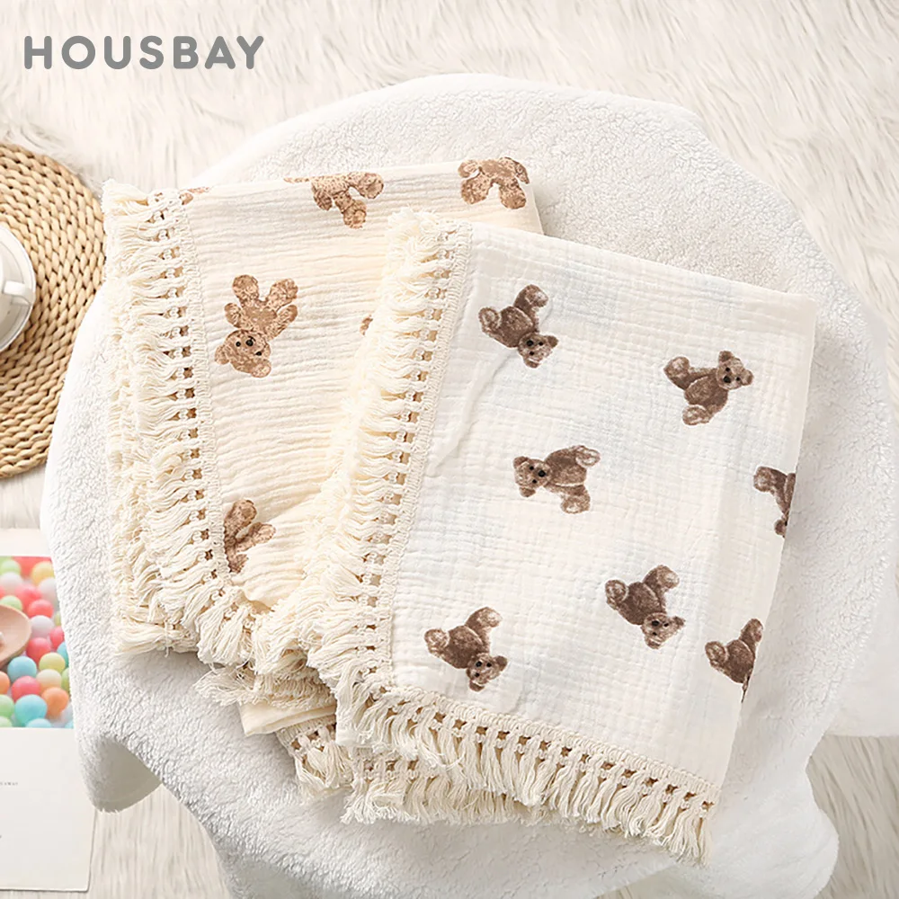 Baby Blanket Thin Summer Stroller Cover With Tassel Bear Print Soft Cotton Gauze Infant Newborn Baby Swaddling Muslin Blanket
Baby Blanket Thin Summer Stroller Cover With Tassel Bear Print Soft Cotton Gauze Infant Newborn Baby Swaddling Muslin Blanket