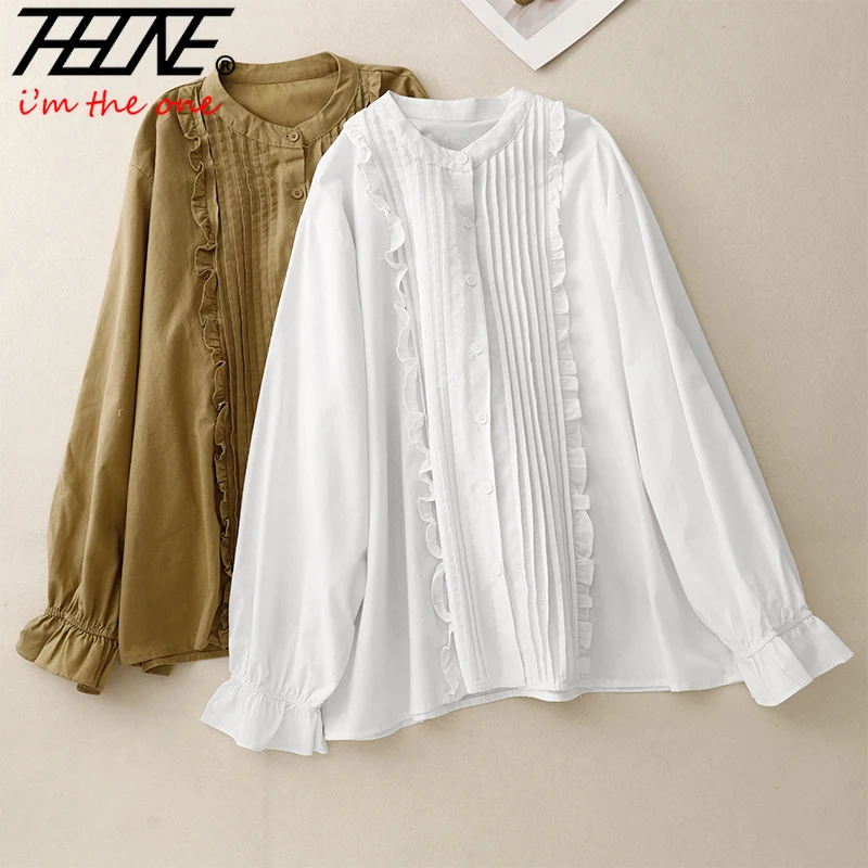 THHONE Women Blouses Shirts Korean Style Cotton Linen Stand Collar Long Sleeve Loose Vintage Casual Women's Clothing Oversize
THHONE Women Blouses Shirts Korean Style Cotton Linen Stand Collar Long Sleeve Loose Vintage Casual Women's Clothing Oversize