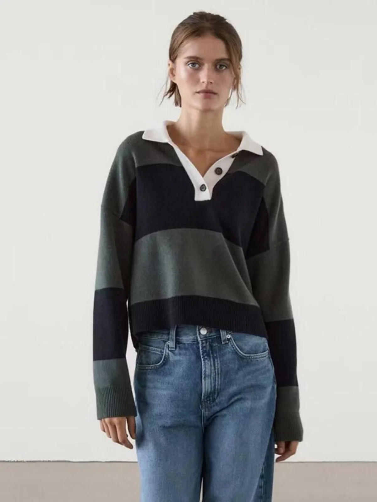 Casual Stripe Knit Sweater MD Women's Faion Autumn Winter Commute Sle ort Version Long Sve Turn-down Collar Knitted Top
Casual Stripe Knit Sweater MD Women's Faion Autumn Winter Commute Sle ort Version Long Sve Turn-down Collar Knitted Top