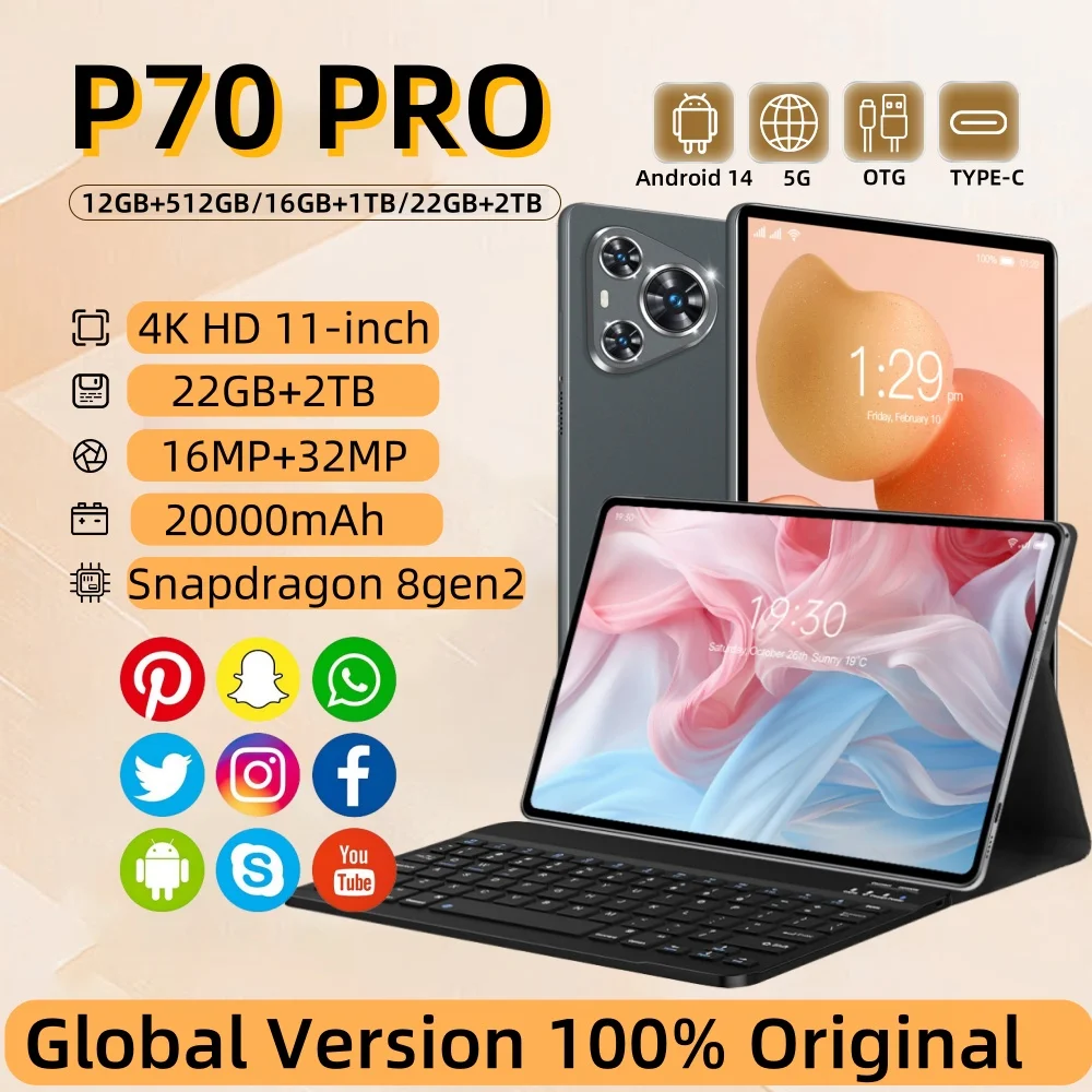 New Global Edition Hauwei P70 PRO Tablet Snapdragon 8gen2 11 inch 22GB+2T Android 14 20000mAh 5G Dual SIM WiFi GPS WPSTablet PC
New Global Edition Hauwei P70 PRO Tablet Snapdragon 8gen2 11 inch 22GB+2T Android 14 20000mAh 5G Dual SIM WiFi GPS WPSTablet PC