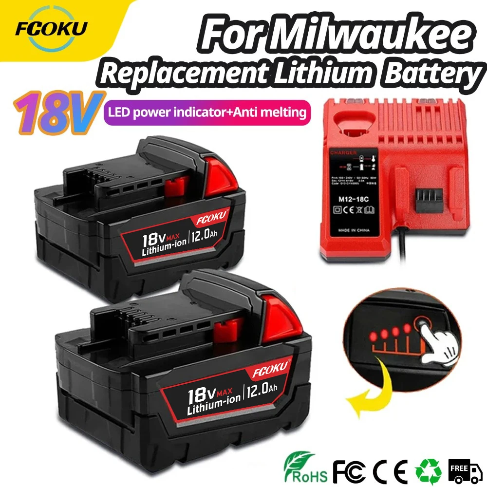 For Milwaukee M18 Power Tool Battery 18V 6Ah 9Ah 12Ah Rechargeable Lithium Battery Replacement Series 48-11-1860 48-11-1850
For Milwaukee M18 Power Tool Battery 18V 6Ah 9Ah 12Ah Rechargeable Lithium Battery Replacement Series 48-11-1860 48-11-1850
