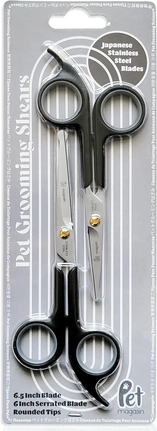 Professional Pet Grooming Scissors Set - 2 Pairs, Round Tip, Stainless Steel, Black
Professional Pet Grooming Scissors Set - 2 Pairs, Round Tip, Stainless Steel, Black