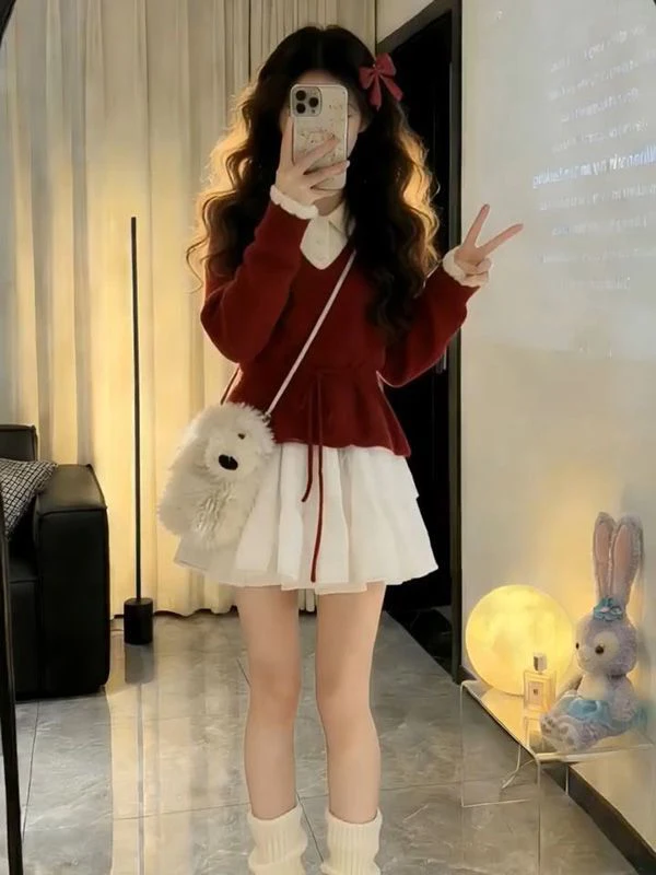 Elegant Goddess Style New Year Red Knitted Sweater And Skirt Two Piece Set Fashionable Casual Winter Outfit for Women
Elegant Goddess Style New Year Red Knitted Sweater And Skirt Two Piece Set Fashionable Casual Winter Outfit for Women