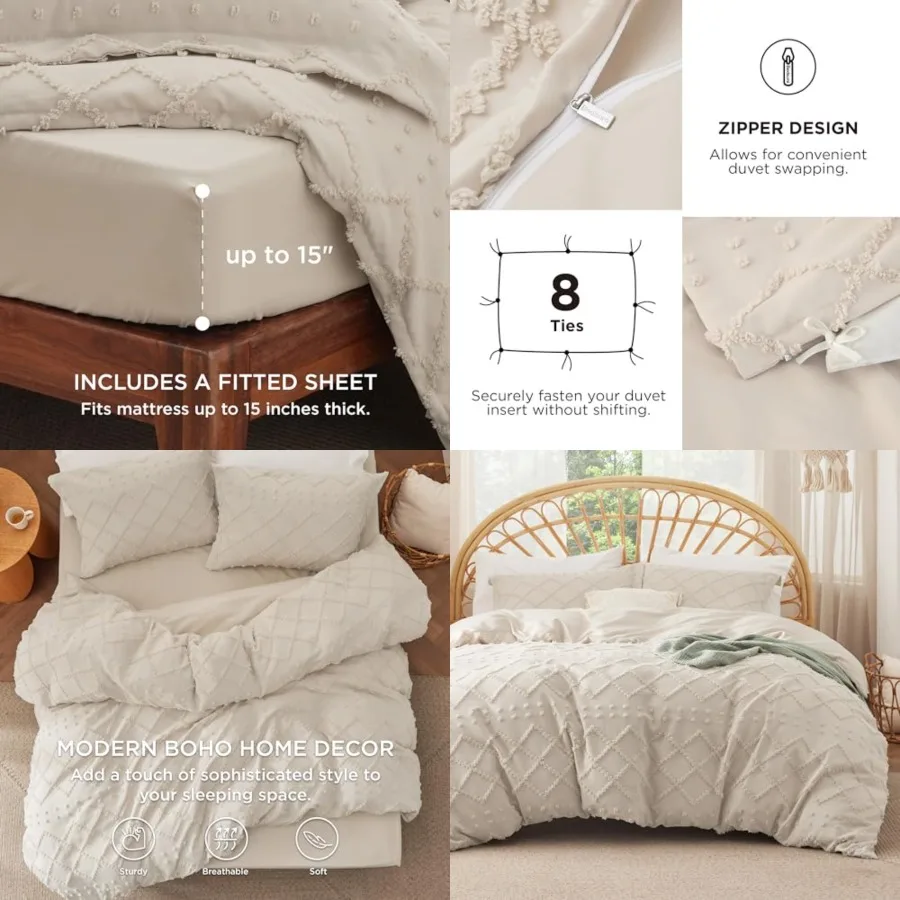 Boho Duvet Cover Queen Size with Fitted Sheet - Boho Bedding Comforter Set, 4 Pieces, Includes 1 Duvet Cover 90x90 with Zipper
Boho Duvet Cover Queen Size with Fitted Sheet - Boho Bedding Comforter Set, 4 Pieces, Includes 1 Duvet Cover 90x90 with Zipper