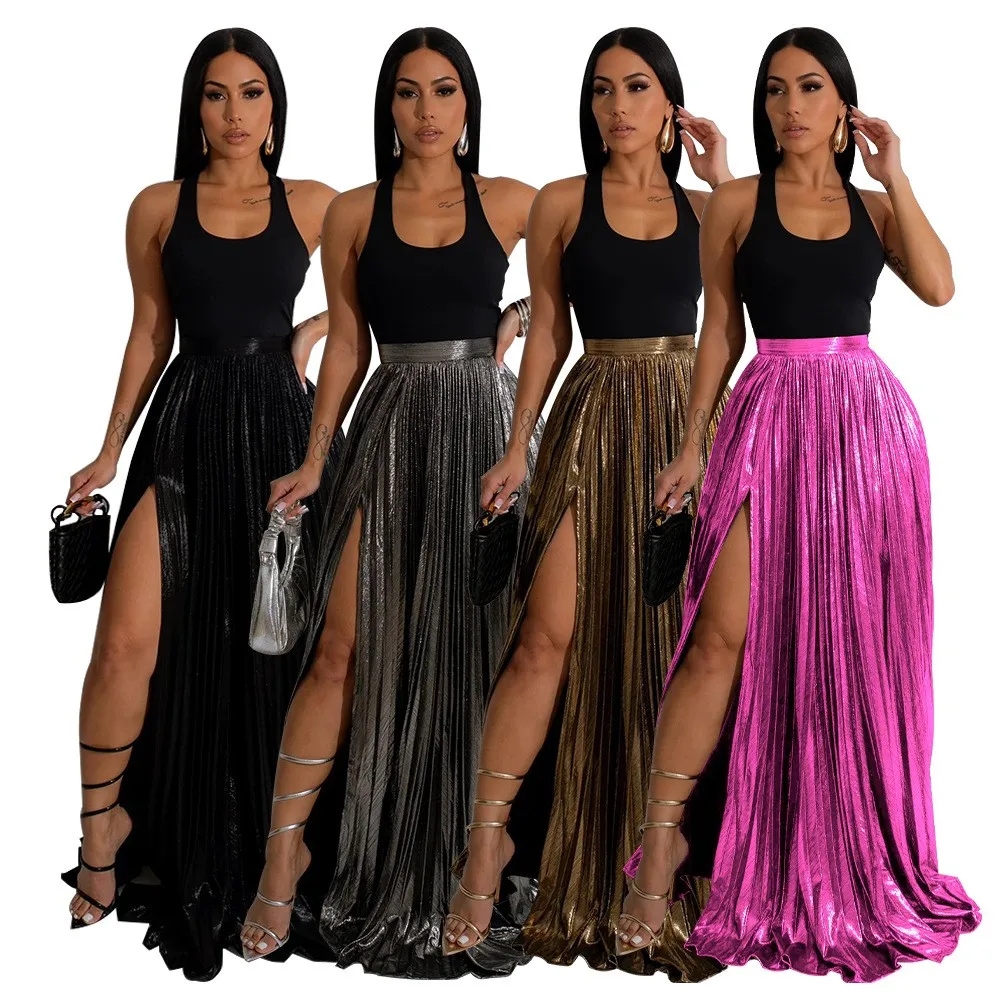 Spring Women's Clothing High Waist Solid Color Maxi Skirt With Slit Elegant Party Skirt For Woman Polyester Pleated Long Skirt
Spring Women's Clothing High Waist Solid Color Maxi Skirt With Slit Elegant Party Skirt For Woman Polyester Pleated Long Skirt