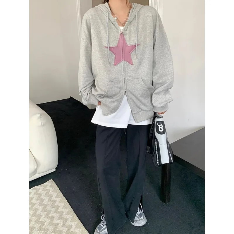 Korean Streetwear Star Print Zip Hoodie American Retro Gray Women's Sweatshirt Oversize Kpop Tracksuit Long Sleeve Tops
Korean Streetwear Star Print Zip Hoodie American Retro Gray Women's Sweatshirt Oversize Kpop Tracksuit Long Sleeve Tops
