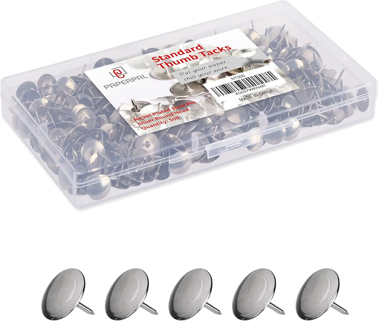 500 Standard Thumbtacks for Cork Board, Flat Metal Pushpins for Posters, Bulletin Board, Office School Use
500 Standard Thumbtacks for Cork Board, Flat Metal Pushpins for Posters, Bulletin Board, Office School Use