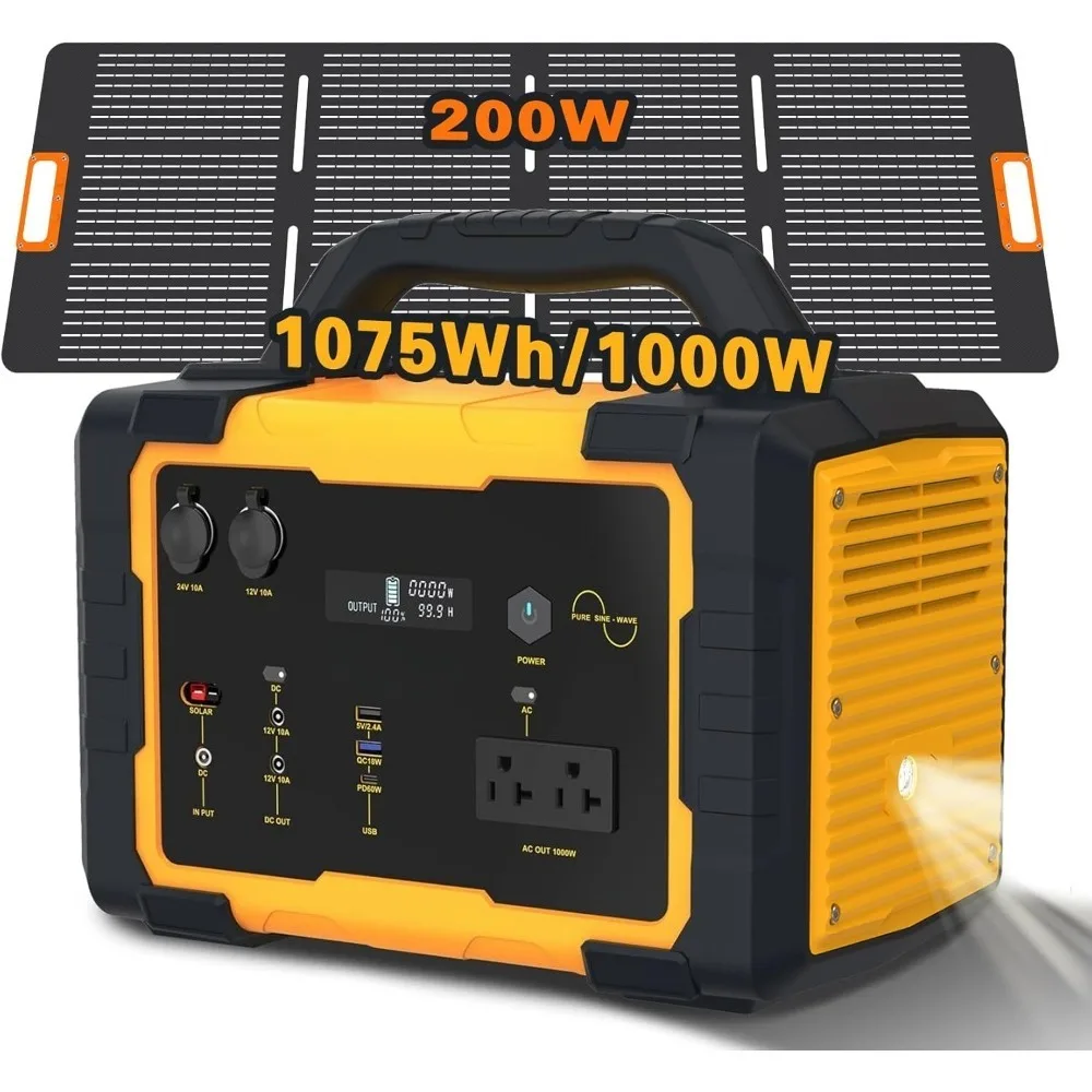 Solar Generator 1000W Portable Power Station with 200W Foldable Solar Panel, 1075Wh Lithium Battery, 120V/1000W AC Outlet
Solar Generator 1000W Portable Power Station with 200W Foldable Solar Panel, 1075Wh Lithium Battery, 120V/1000W AC Outlet