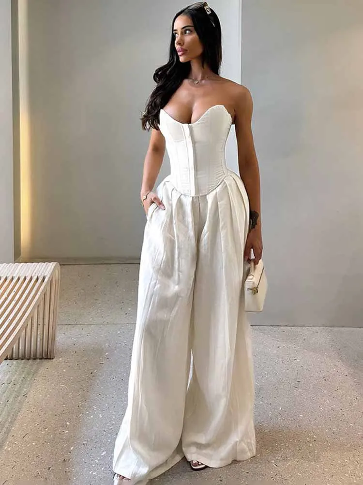 BKQU Элегантный жилет и брюки, комплект из 2 предметов, женские тонкие корсетные топы без бретелек на пуговицах + плиссированные широкие брюки, 2025 женская уличная одежда
BKQU Элегантный жилет и брюки, комплект из 2 предметов, женские тонкие корсетные топы без бретелек на пуговицах + плиссированные широкие брюки, 2025 женская уличная одежда