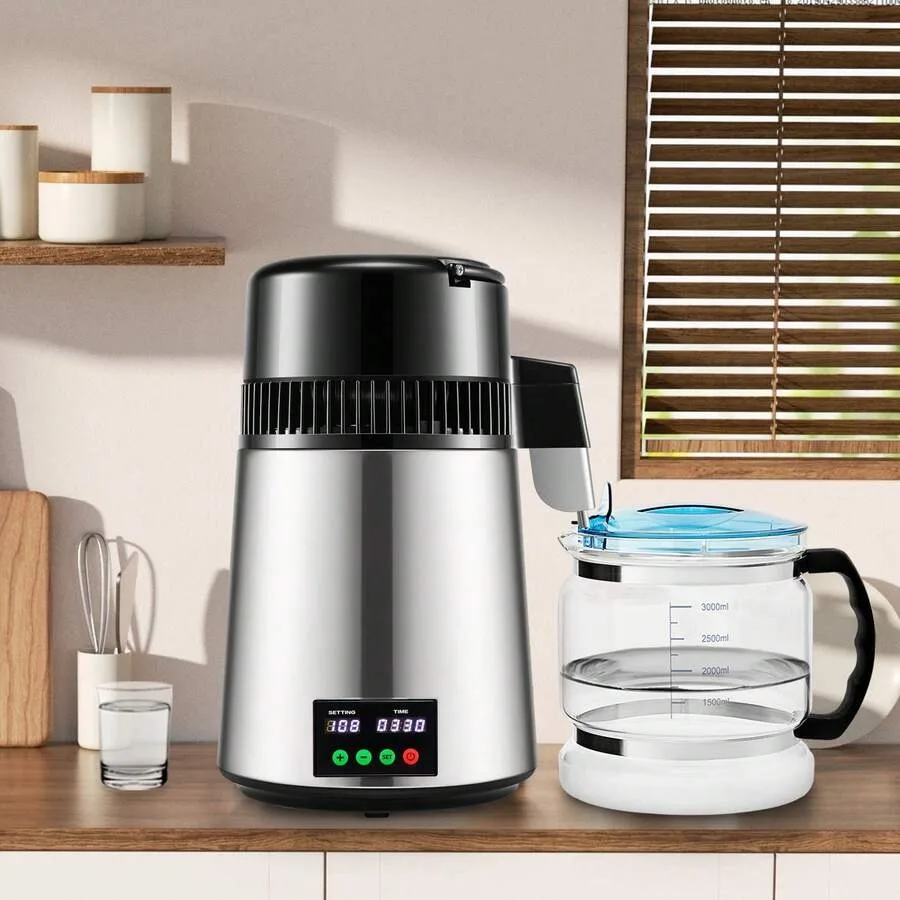 1.1 Gal Water Distiller, 0.3 Gal/H, 750W Distilled Water Maker Machine 0-99H Timing Set Temp Display, 304 Stainless Steel Count
1.1 Gal Water Distiller, 0.3 Gal/H, 750W Distilled Water Maker Machine 0-99H Timing Set Temp Display, 304 Stainless Steel Count