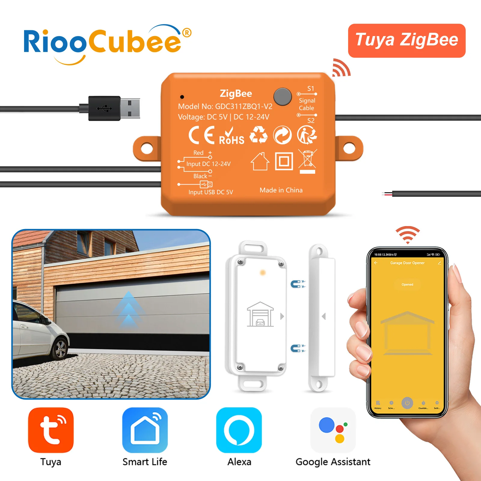 RiooCubee Tuya Smart Life ZigBee Garage Door Opener with Wireless Waterproof Sensor Remote Voice Control by Google Home Alexa
RiooCubee Tuya Smart Life ZigBee Garage Door Opener with Wireless Waterproof Sensor Remote Voice Control by Google Home Alexa