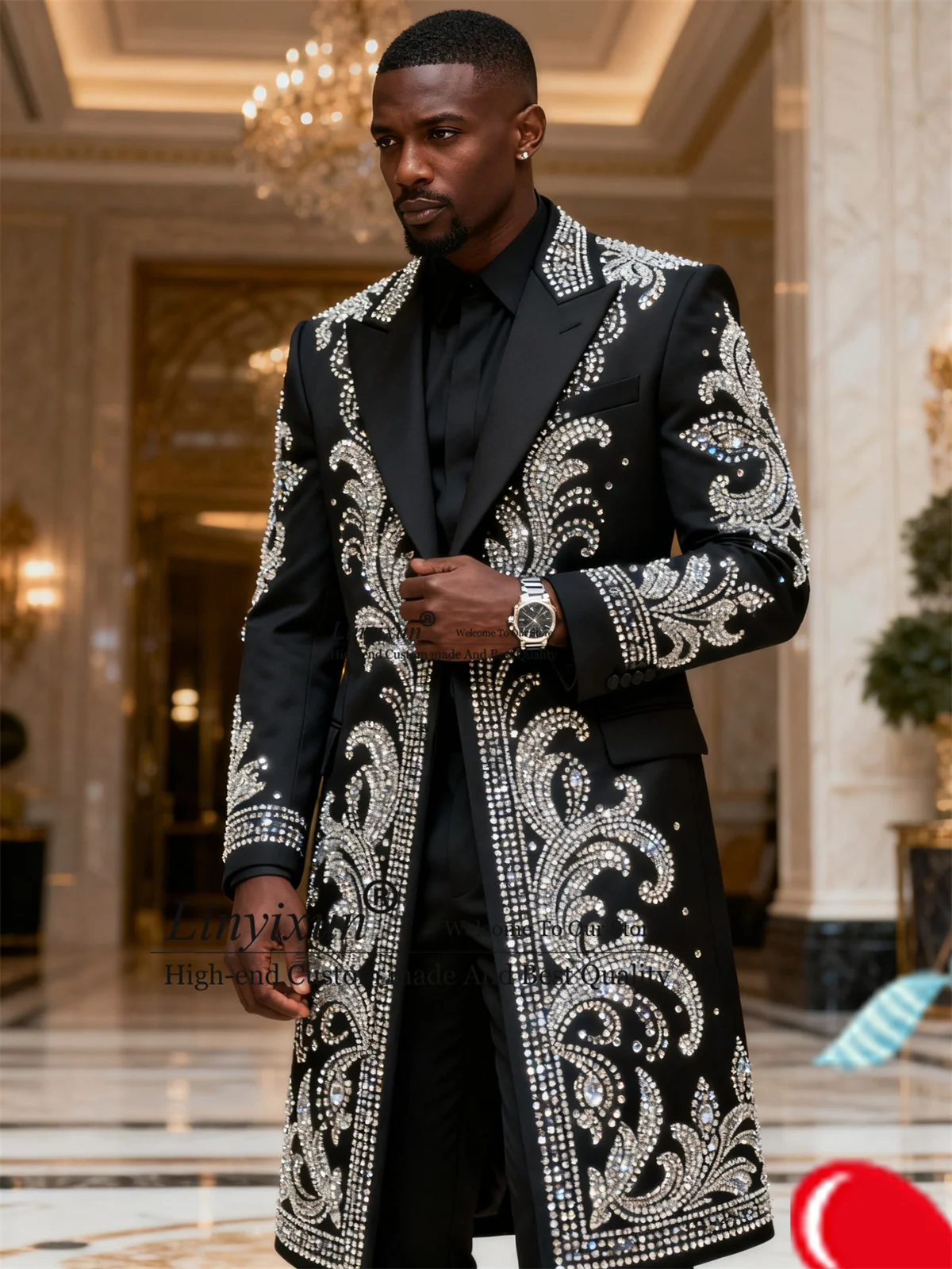 Handsome Long Coat Men Suits Sparkly Rhinestone Crystal Groom Tuxedos Customized 2 Piece Sets Male Party Prom Blazer Ropa Hombr
Handsome Long Coat Men Suits Sparkly Rhinestone Crystal Groom Tuxedos Customized 2 Piece Sets Male Party Prom Blazer Ropa Hombr