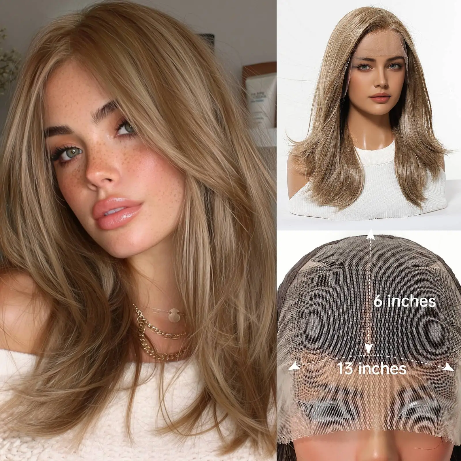 TOPSHE 13x6 Lace Front Wig 18" Long Layered Ash Blonde Highlight Synthetic Wigs for Women Glueless Pre Plucked Natural Hairline
TOPSHE 13x6 Lace Front Wig 18" Long Layered Ash Blonde Highlight Synthetic Wigs for Women Glueless Pre Plucked Natural Hairline